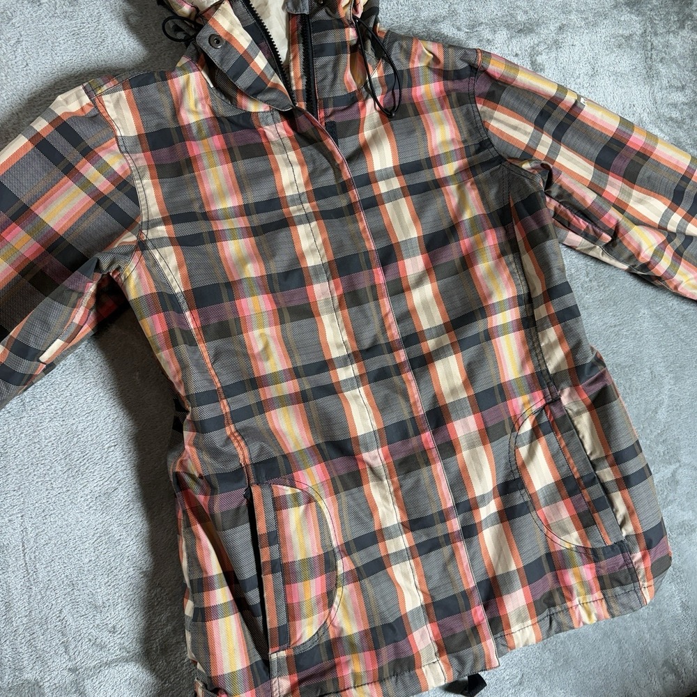 Roxy Women's Coat 5k Size Large Snowboarding White Pink Plaid - Picture 2 of 12